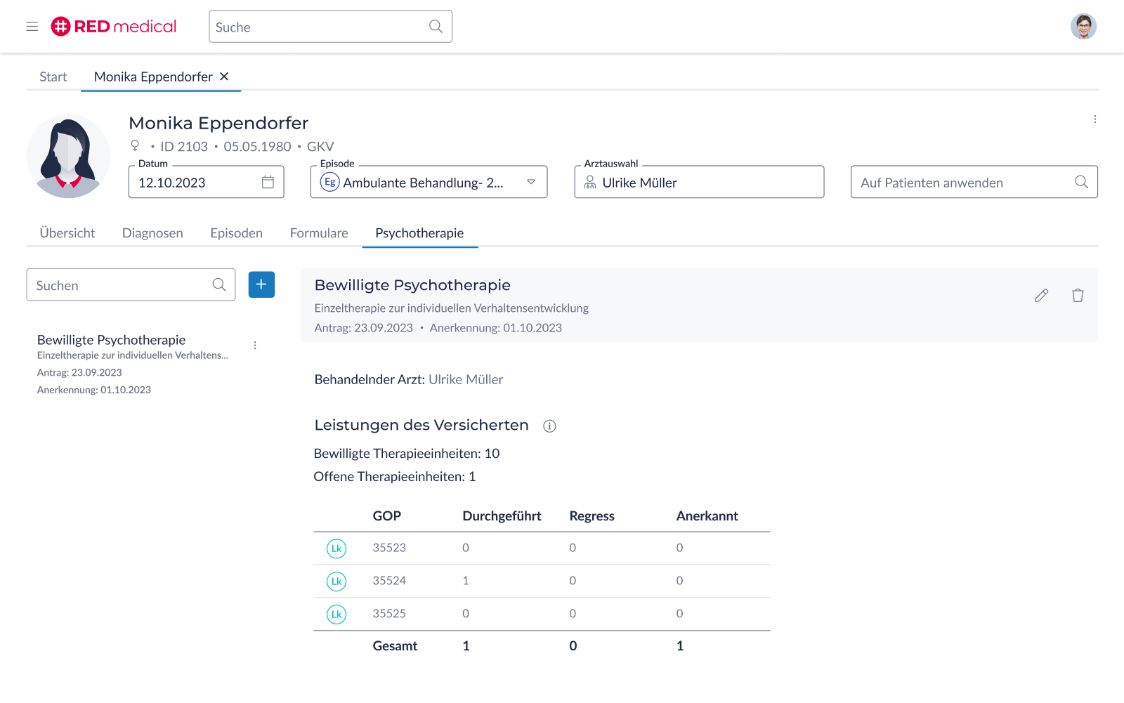 Grafik der Funktion "KV-Abrechnung" in RED medical für Psychotherapeuten.