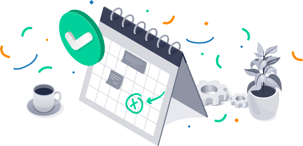 Kalender-Success Grafik mit grünem Haken und Kalender. Sie zeigt an, dass die Terminbuchung bei RED erfolgreich abgeschlossen ist.