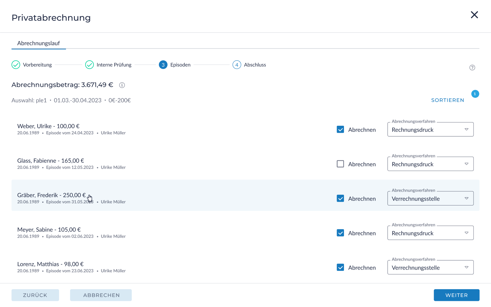 Grafik der Funktion "Privatabrechnung" in RED medical für Psychotherapie.